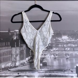 Vintage Christian Dior sheer cream lace thong bodysuit lingerie sexy one piece